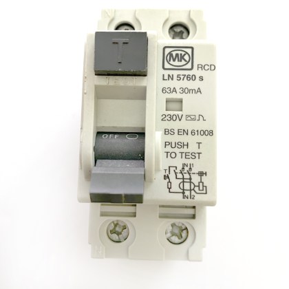 MK Electric LN5760s 63A 63 Amp 30mA RCD 2 Double Pole Circuit Breaker